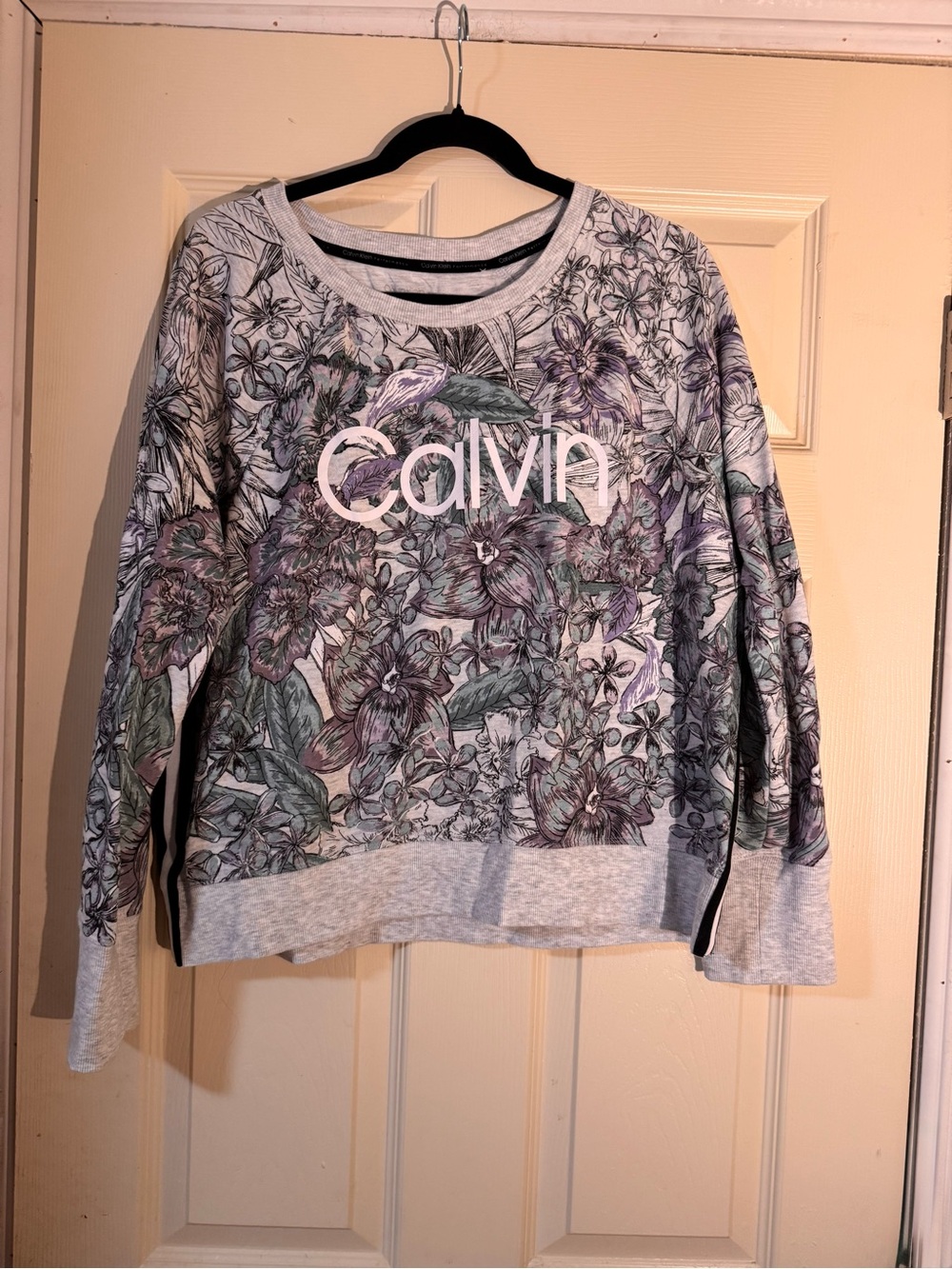 Calvin Klein Performance Floral Graphic Crewneck Sweatshirt - Gray/Purple/Green